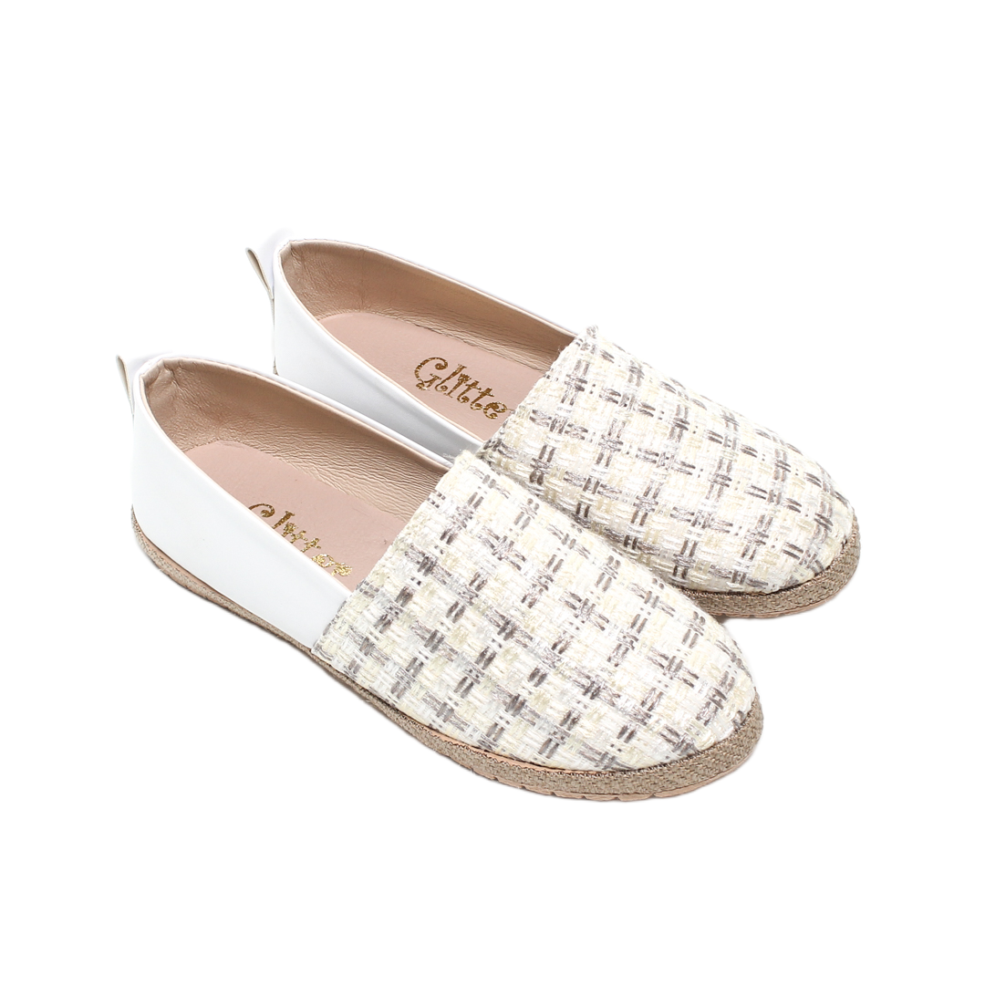 Woven Espadrille Slip-On Flats - White