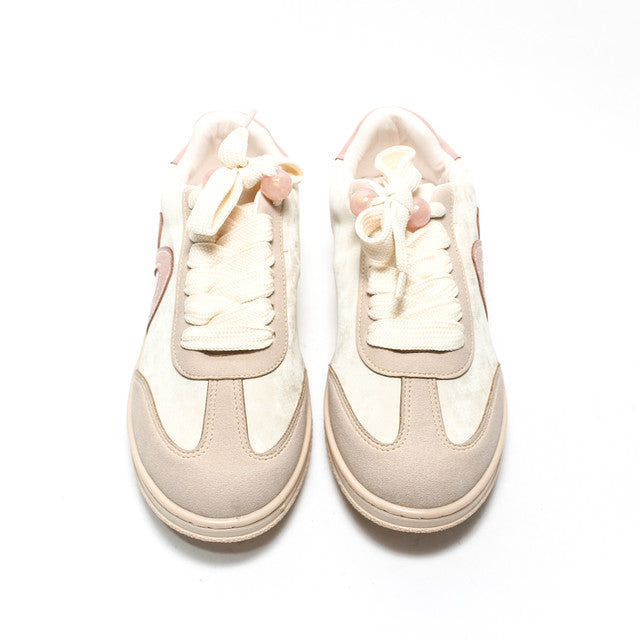 Bow Lace Chunky Sneakers - Beige