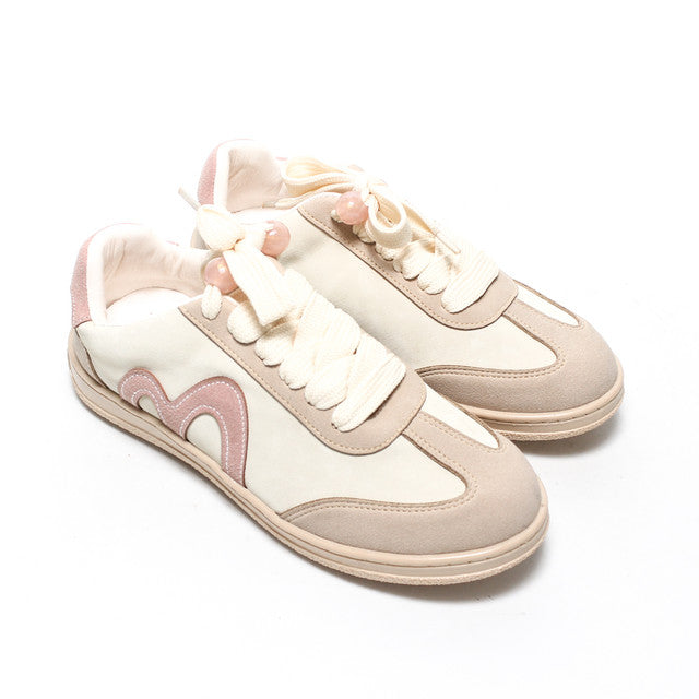 Bow Lace Chunky Sneakers - Beige