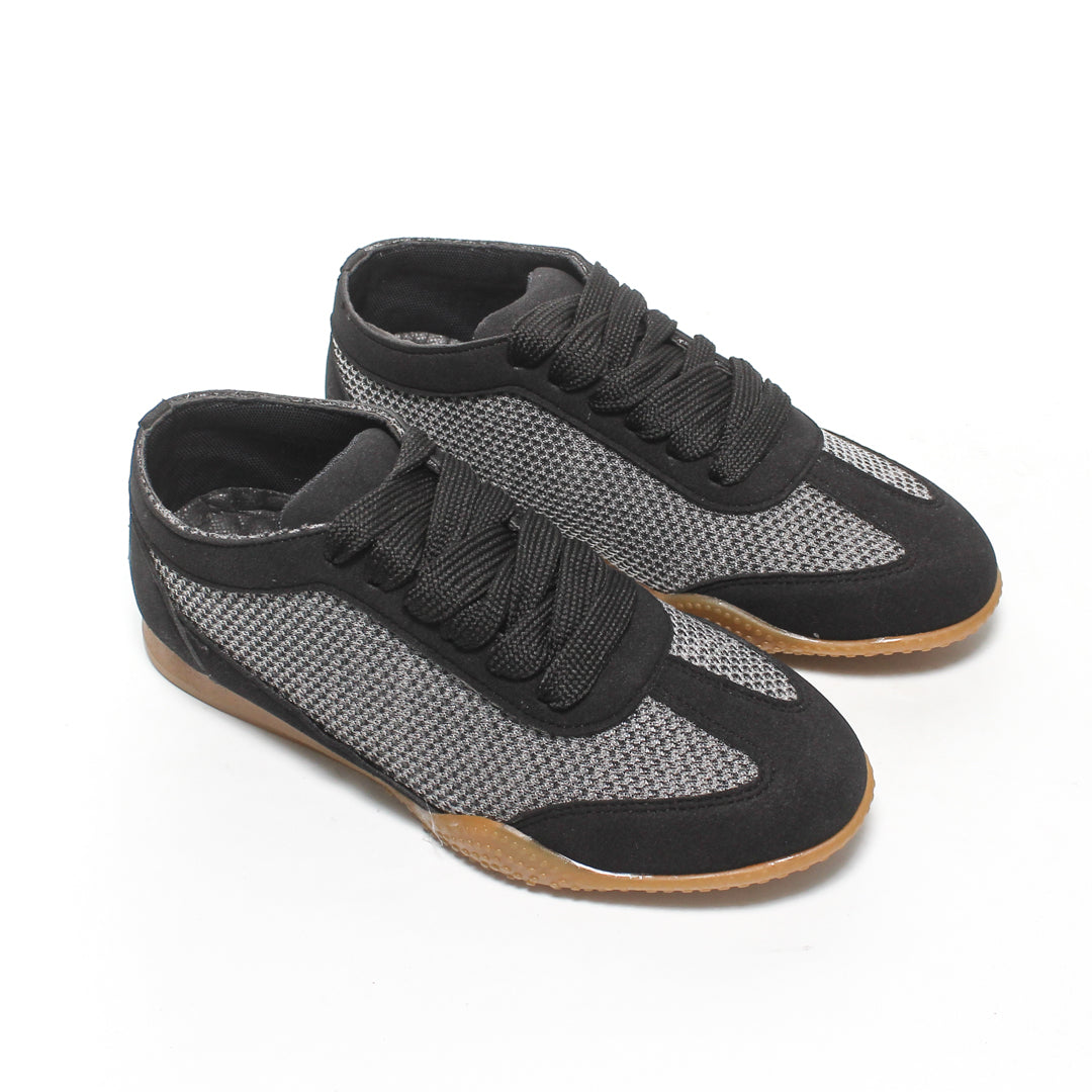 Mesh Panel Lace-Up Sneakers - Black