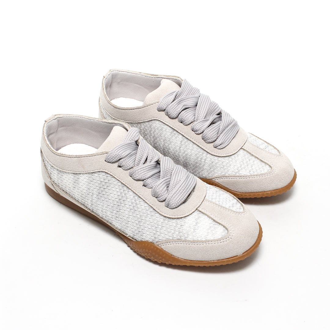 Mesh Panel Lace-Up Sneakers - Grey
