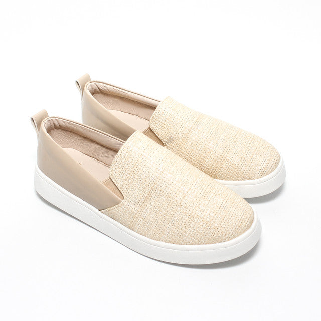 Textured Slip-On Sneakers - Beige
