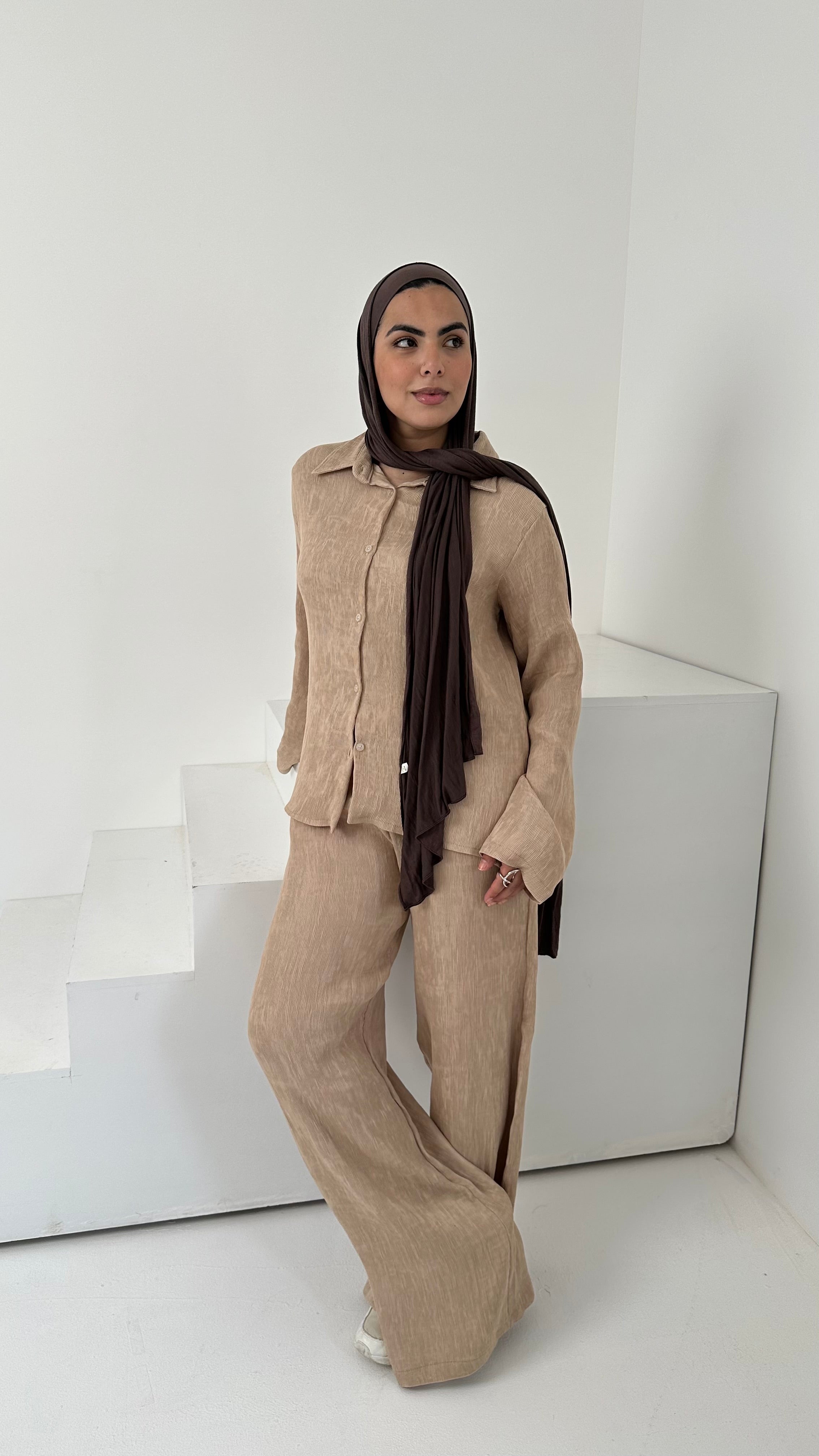 Textured Solid Co-Ord Set – Beige