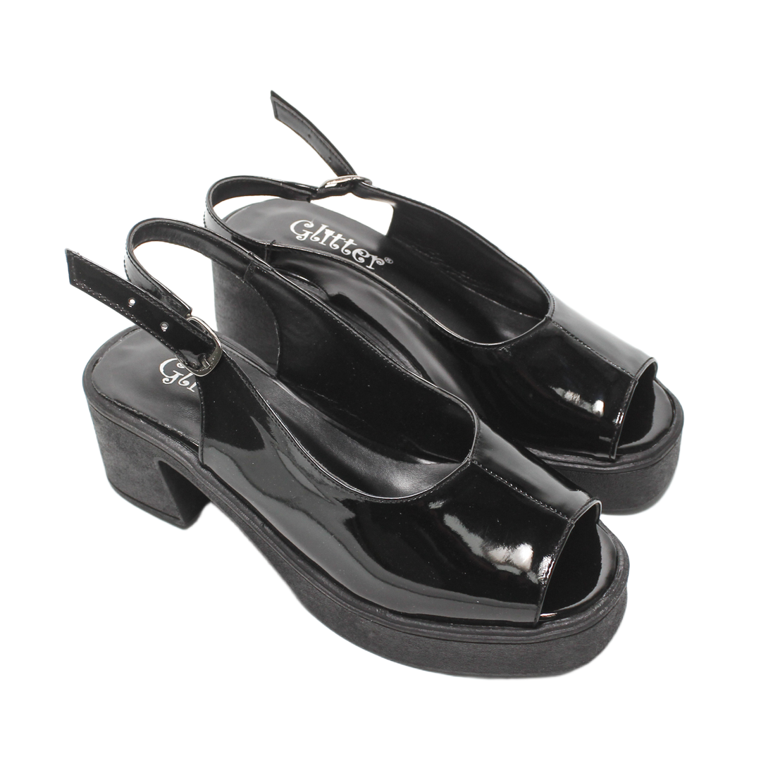 Patent Slingback Platform Heels – Black