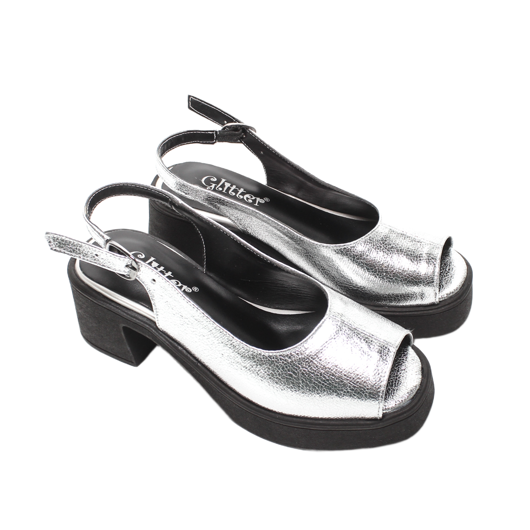 Slingback Platform Heels – Silver