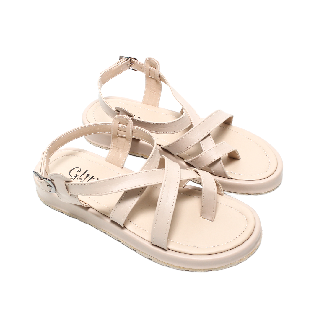 Cross Strap Flat Sandals – Beige