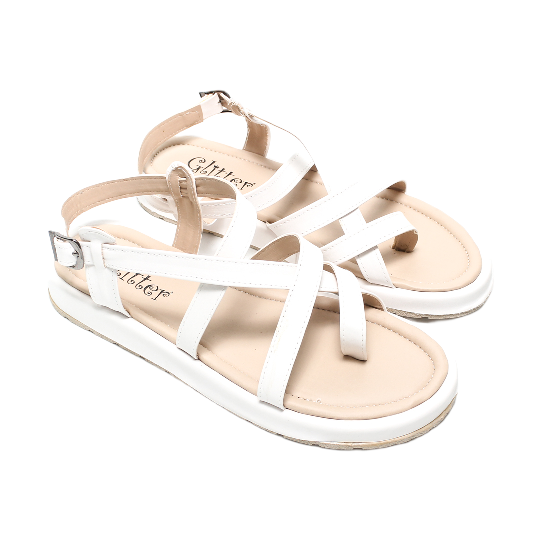 Cross Strap Flat Sandals – White