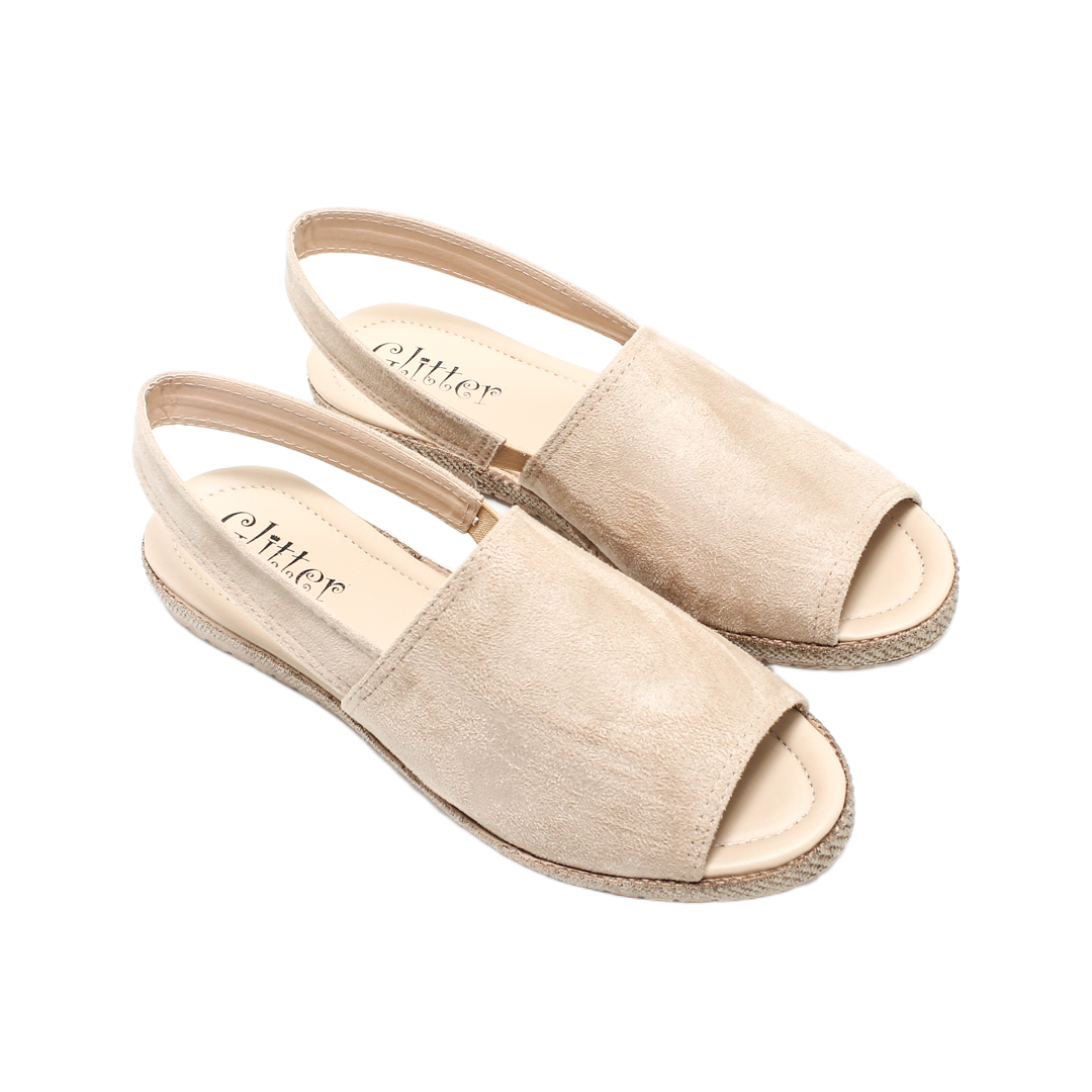 Suede Slingback Flat Sandals – Beige