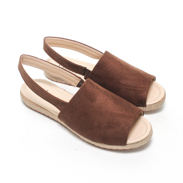 Suede Slingback Flat Sandals – Brown