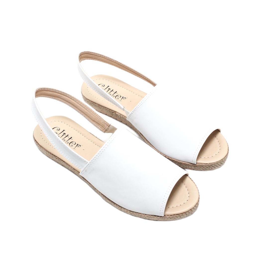 Suede Slingback Flat Sandals – White