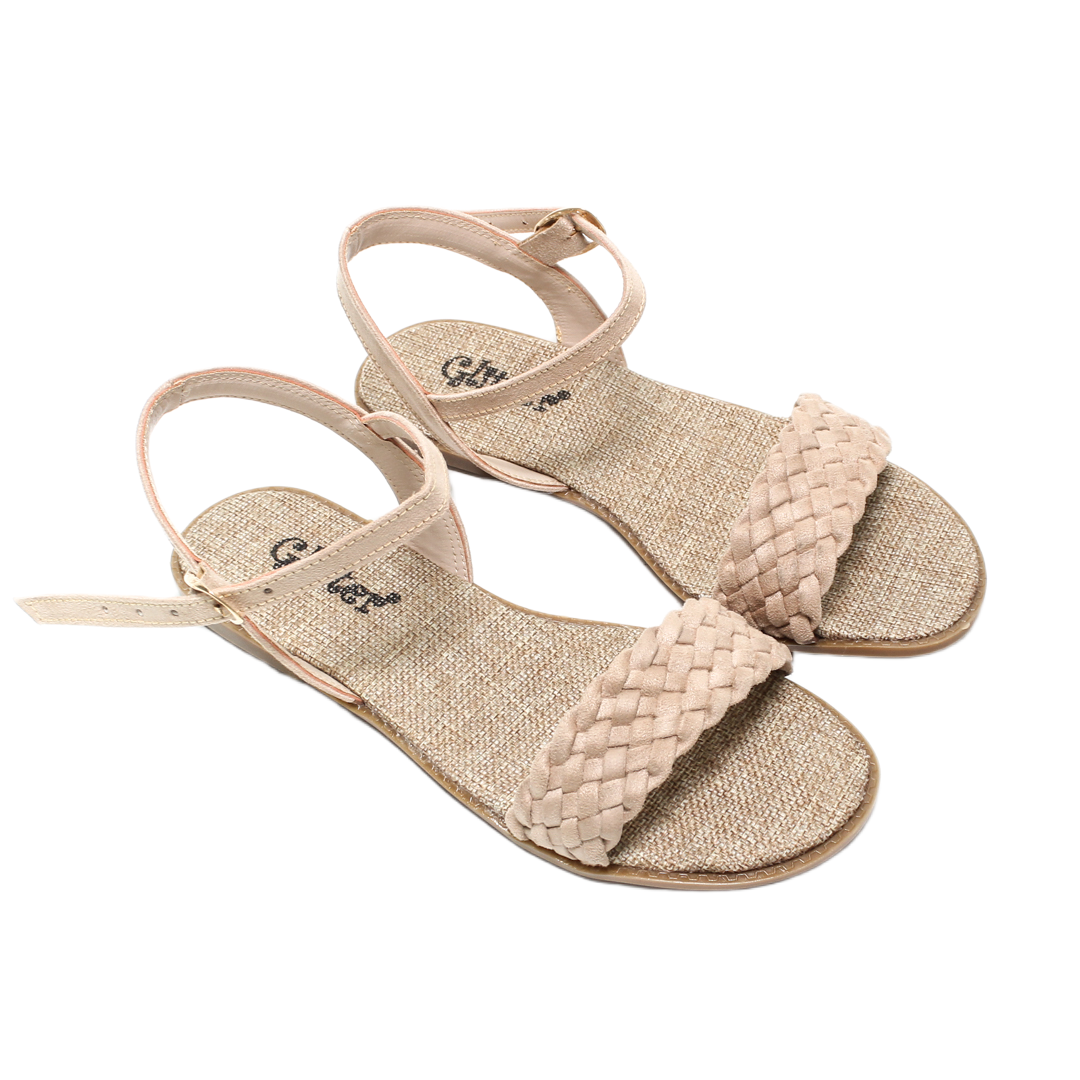 Braided Strap Flat Sandals – Beige