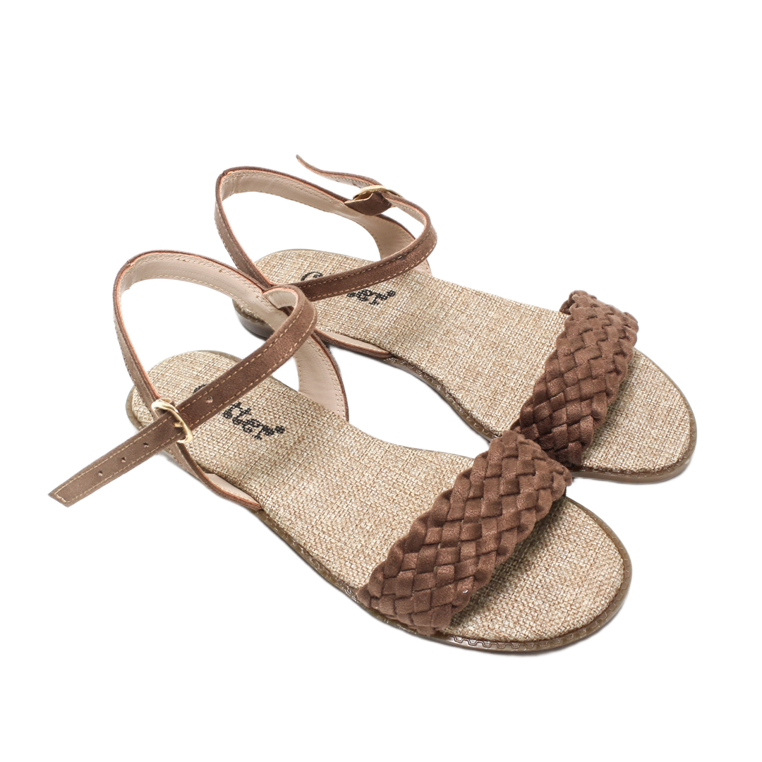 Braided Strap Flat Sandals – Brown