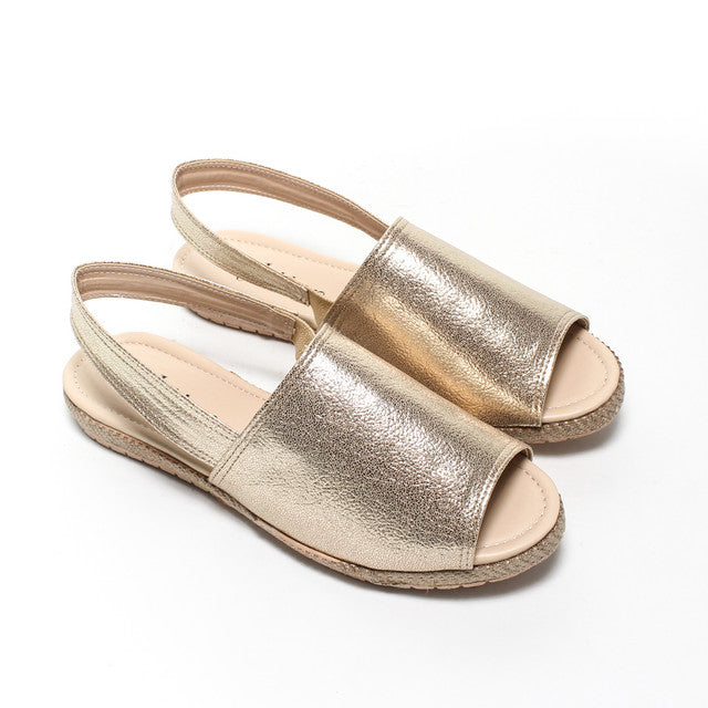 Metallic Slingback Flat Sandals – Gold
