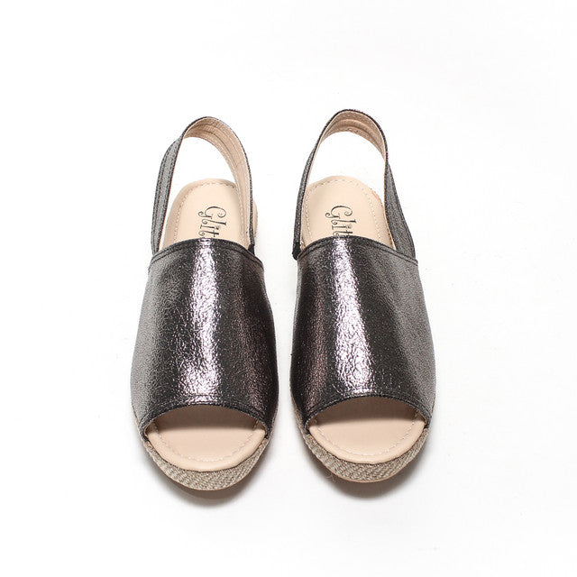 Slingback Flat Sandals – Metallic Grey