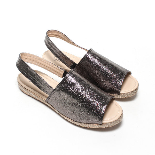 Slingback Flat Sandals – Metallic Grey