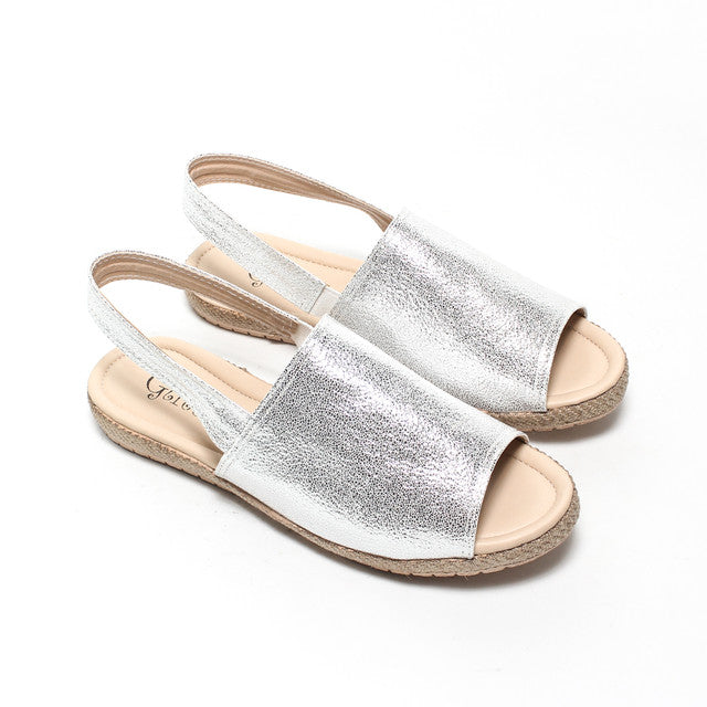Metallic Slingback Flat Sandals – Silver