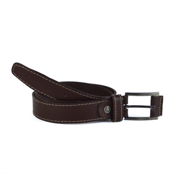 Leather Contrast-Stitch Belt - Dark Brown