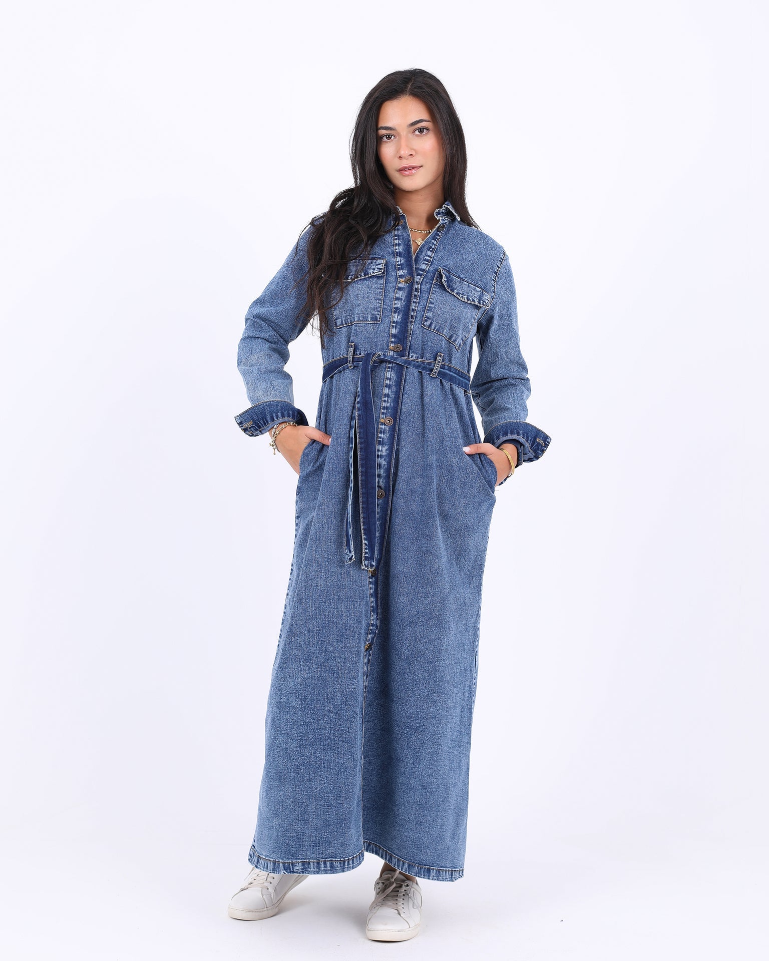 Denim Dress with Belt