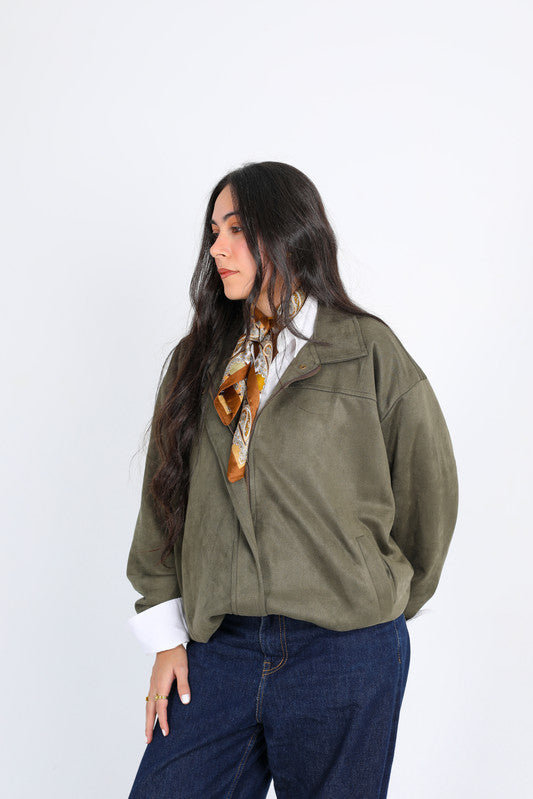 Suede Plain Jacket – Olive Green