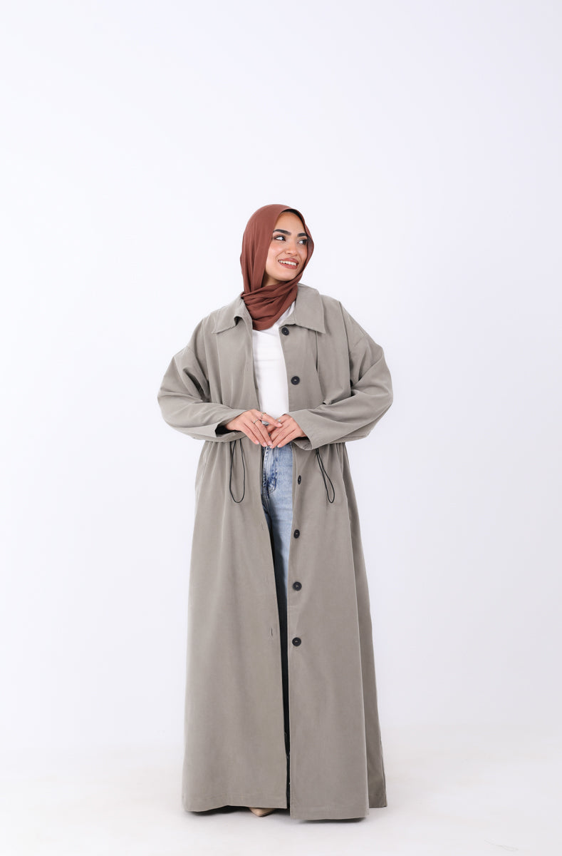 Elastic Waist Long Trench