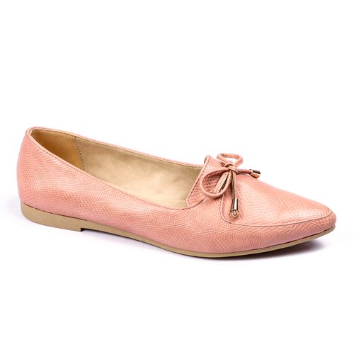 Faux Leather Textured Bow Ballet Flats – Pink