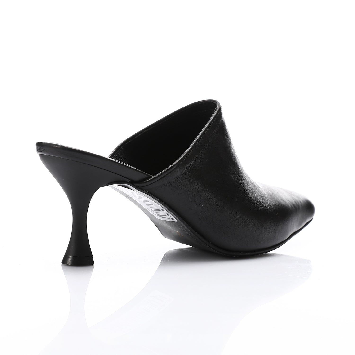Leather Almond Toe Mule Kitten Heels – Black