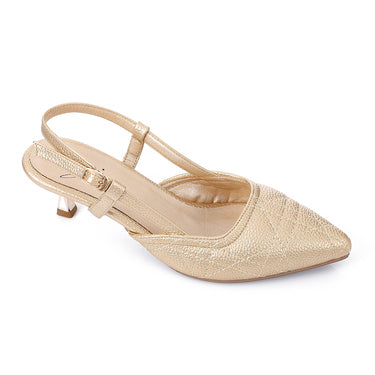 Faux Leather Slingback Kitten Heels – Gold