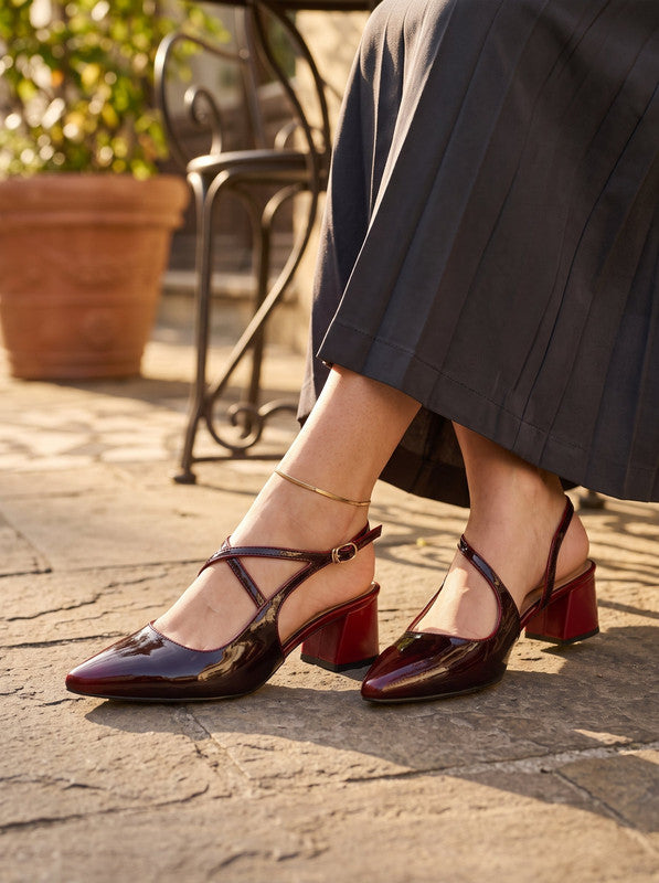 Solid Pointed Toe Slingback Pumps – Burgundy (3032)
