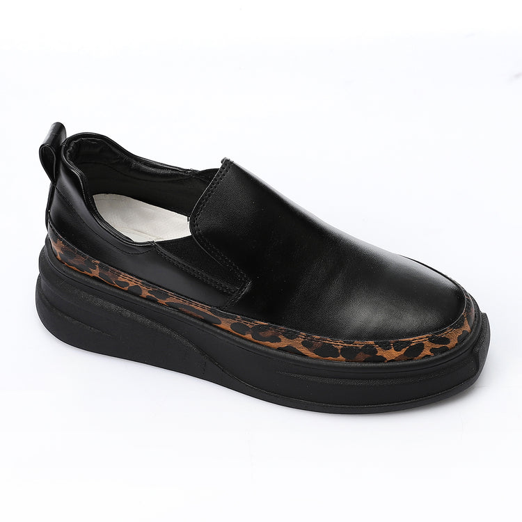 Synthetic Leather Slip-On Sneakers – Black