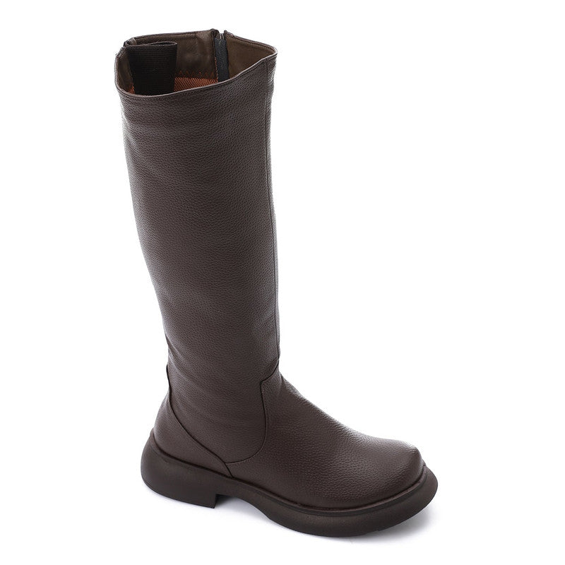 Sleek Double Zipper Knee-High Boots – Brown