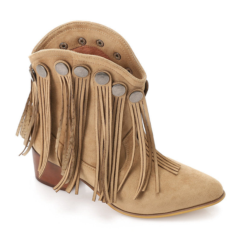 Western Detachable Fringe Boot – Beige