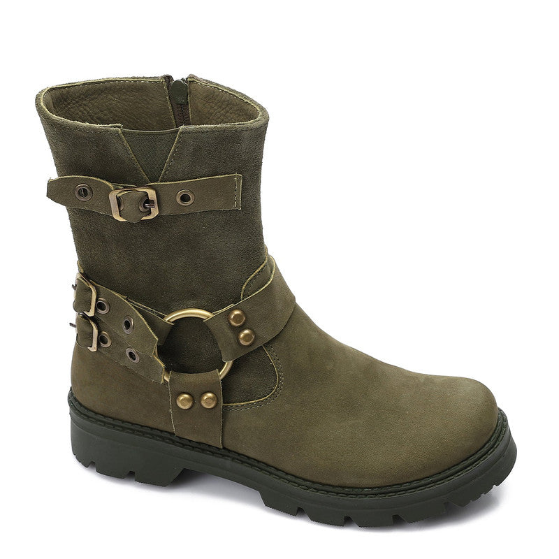 Buckle Strap Zipper Ankle Boot – Olive