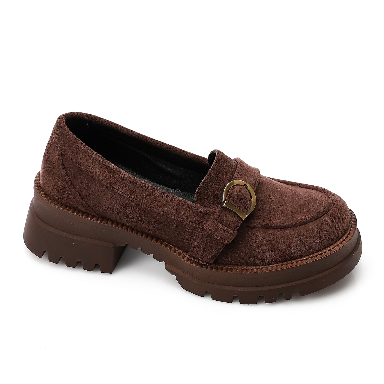 Buckle Strap Chunky Loafers - Brown