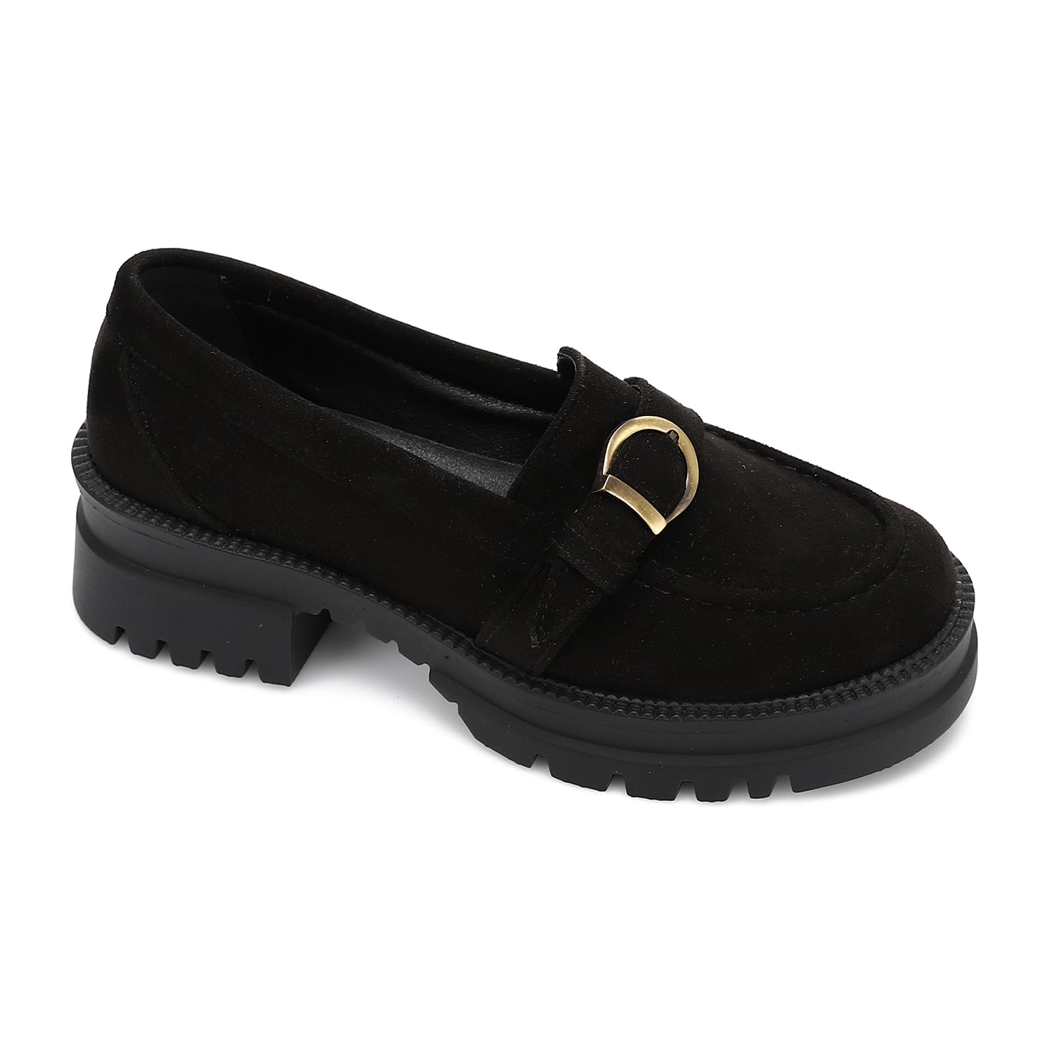 Buckle Strap Chunky Loafers - Black