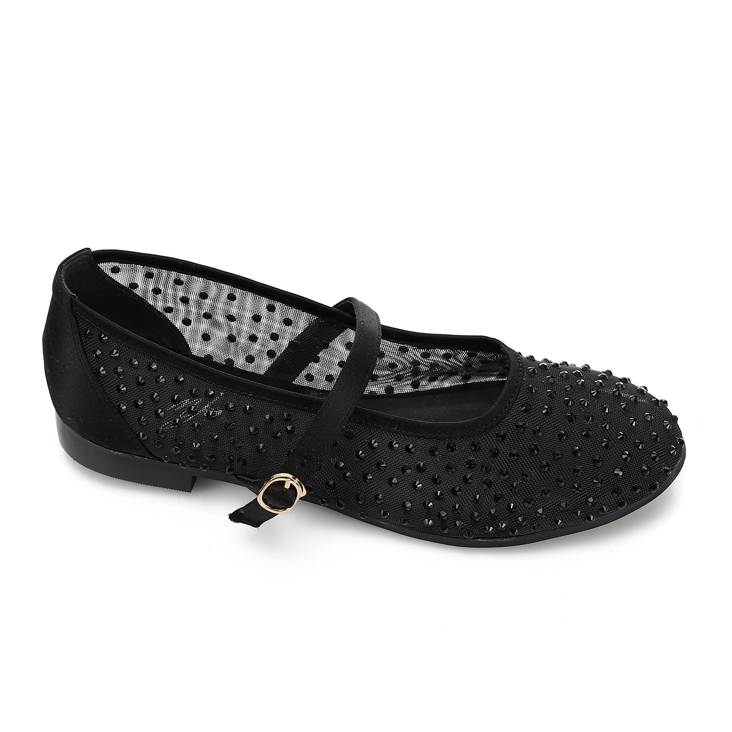 Studded Mary Jane Ballerina Flats - Black