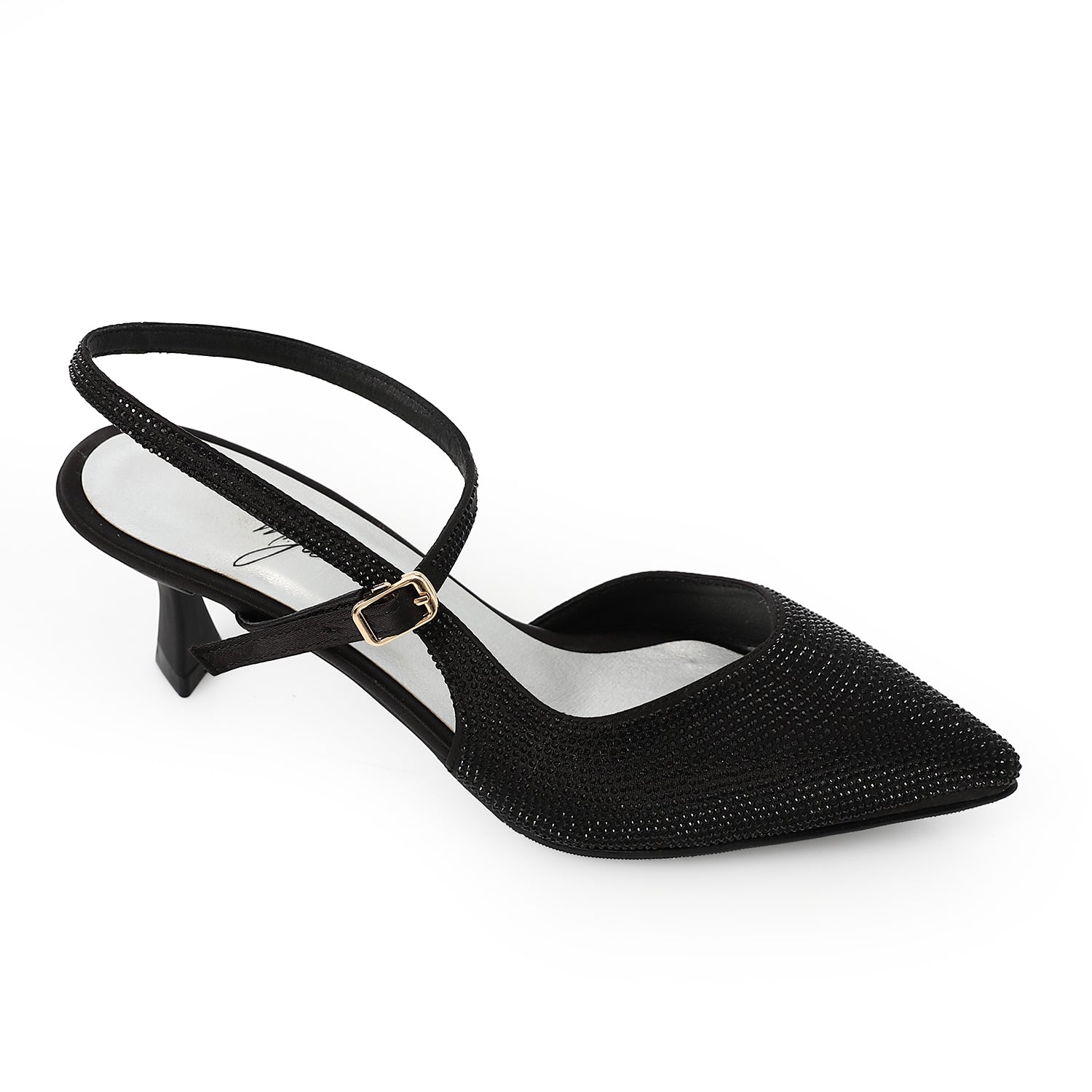 Rhinestone Kitten Heel Slingbacks - Black