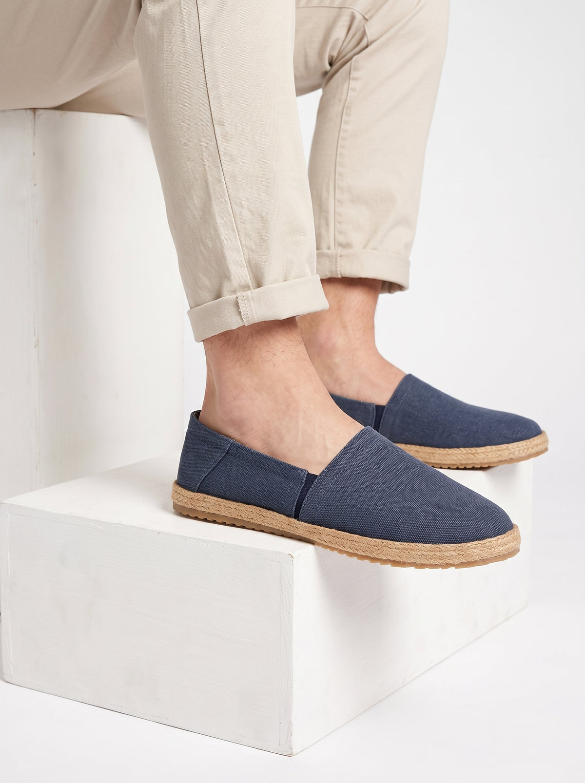 Linen Slip-On Espadrille Shoes – Denim Blue