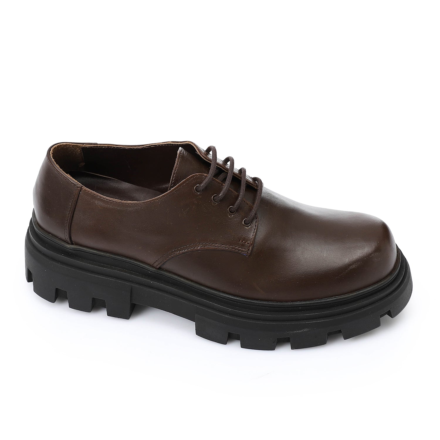 Leather Plain Derby Shoes – Brown
