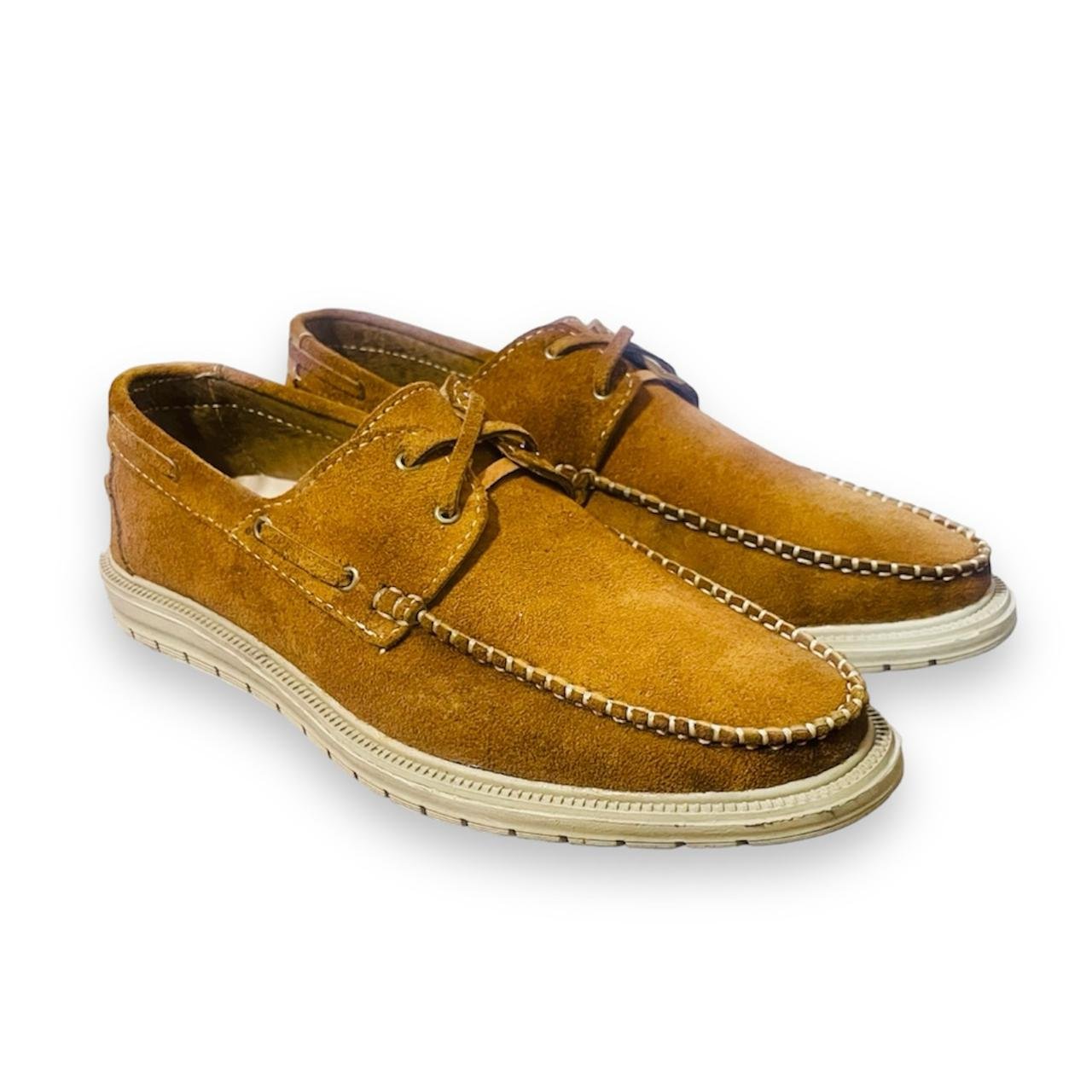Suede Casual Moc-Toe Shoes - Light Tan