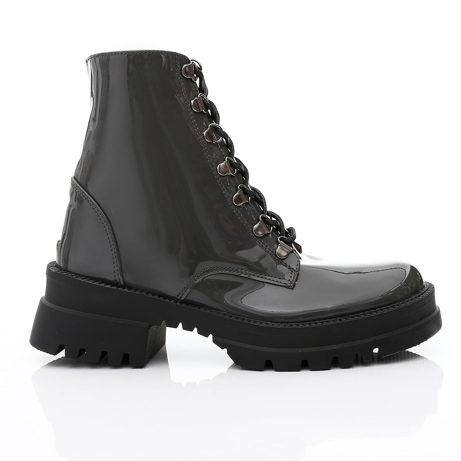 Faux Leather Plain Lace-Up Army Boots – Dark Grey