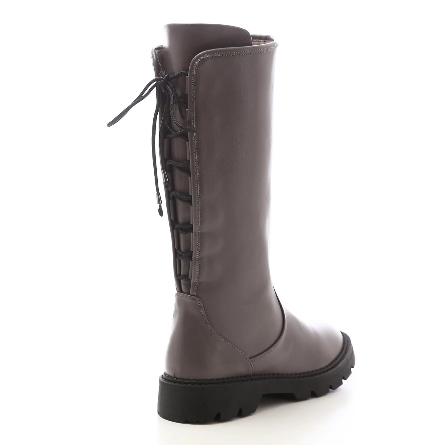 Faux Leather Knee-High Boots – Grey