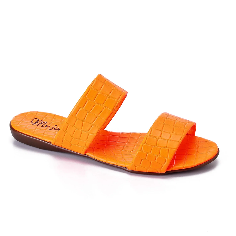 Faux Leather Croc-Embossed Slip-On Sandals - Orange