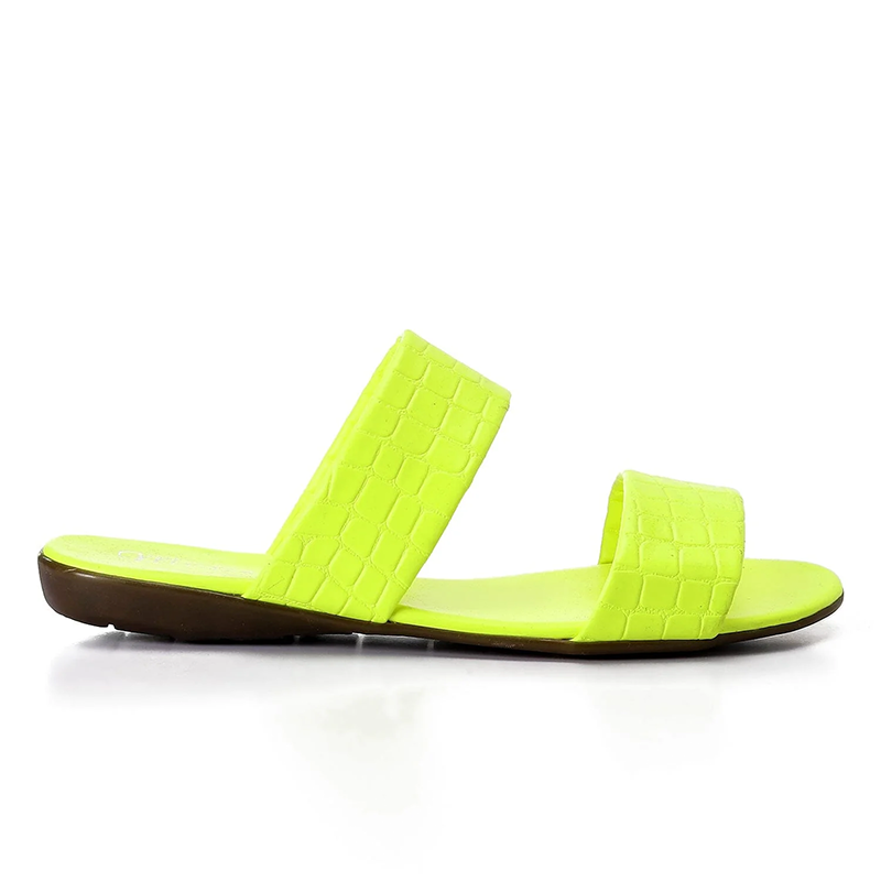Faux Leather Croc-Embossed Slip-On Sandals - Yellow