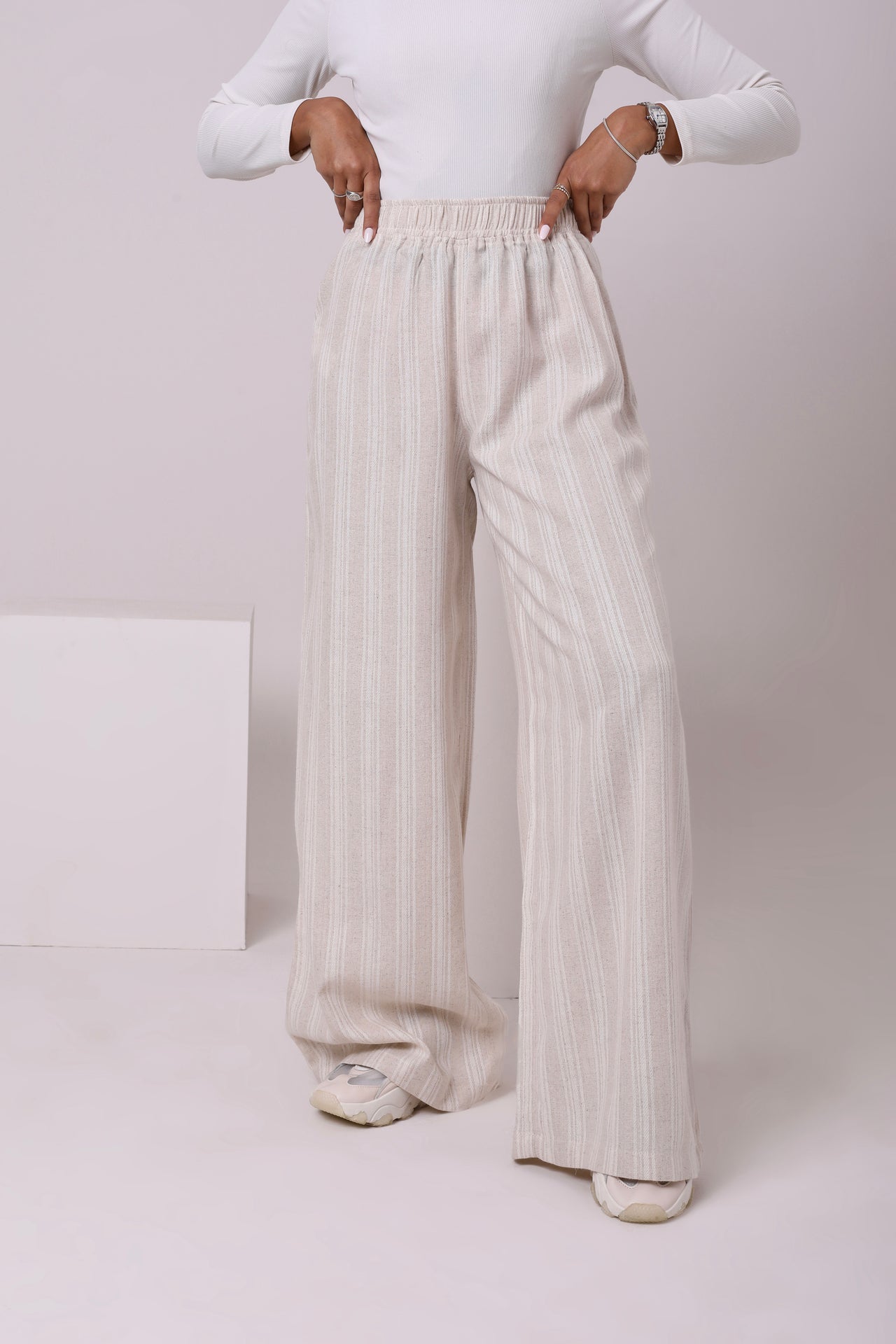 Elastic Linen Blend Pants