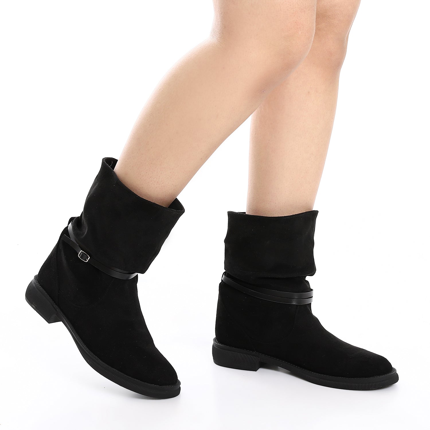 Faux Suede Slouchy Boots - Black