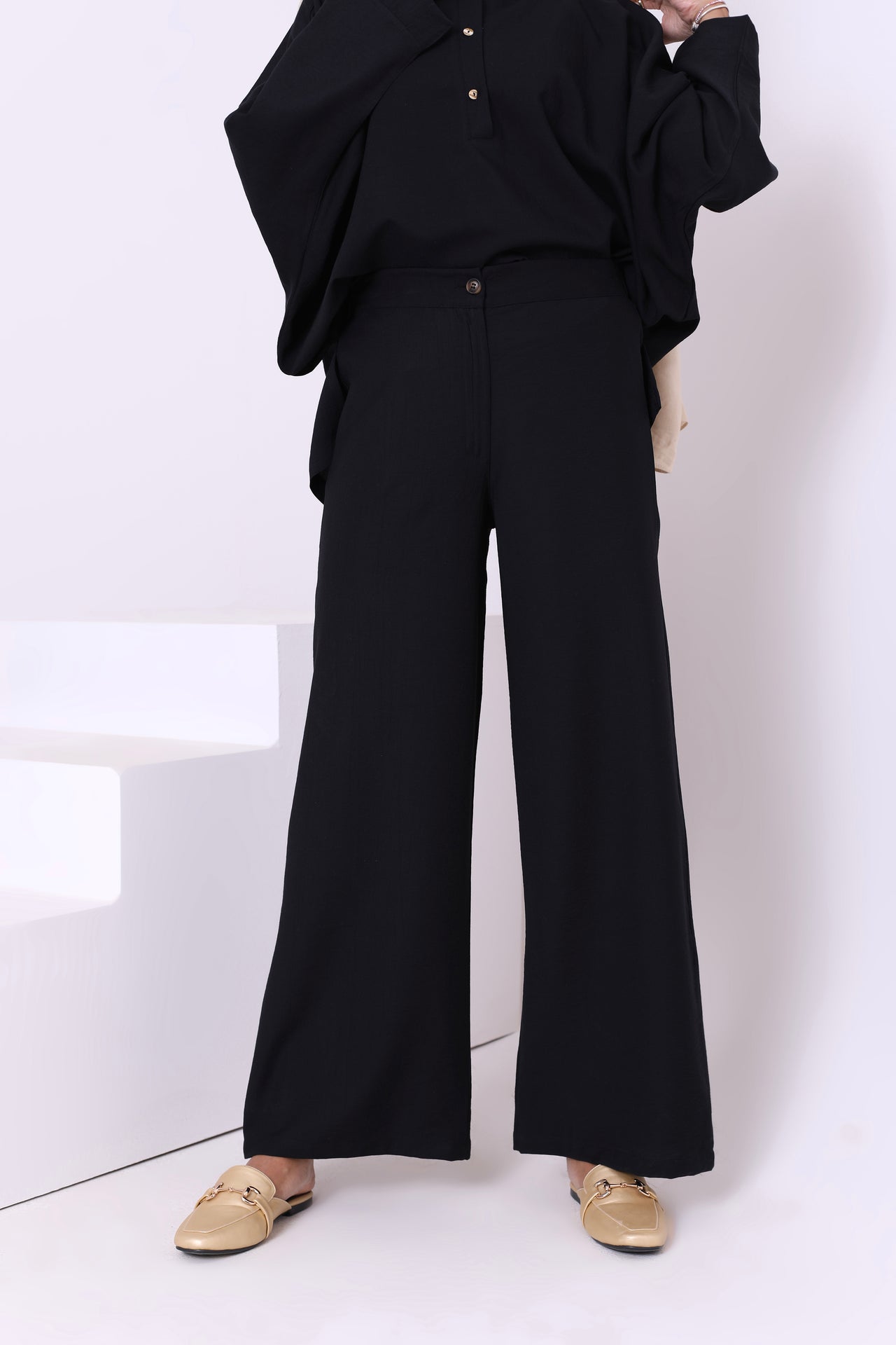 Linen Blend Pants With Button