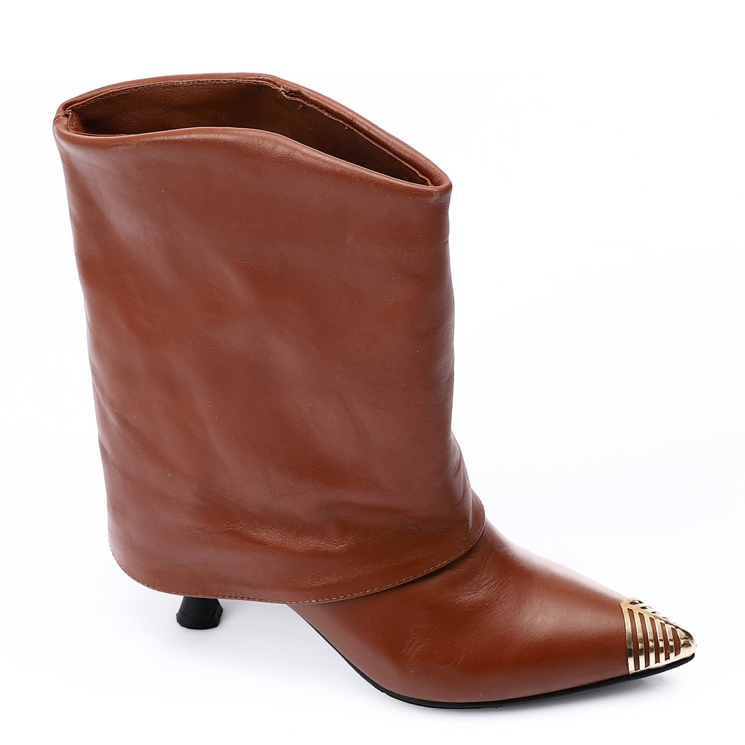 Faux Leather Solid Pointed Toe Ankle Boots - Brown