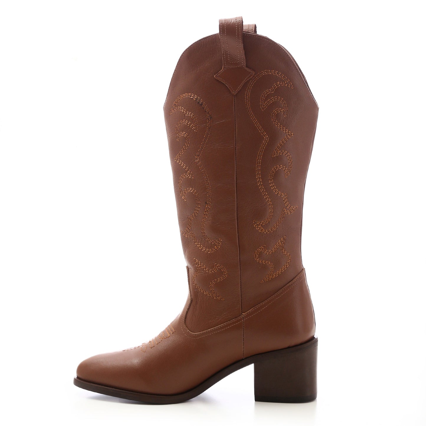 Faux Leather Cowboy Boots – Brown