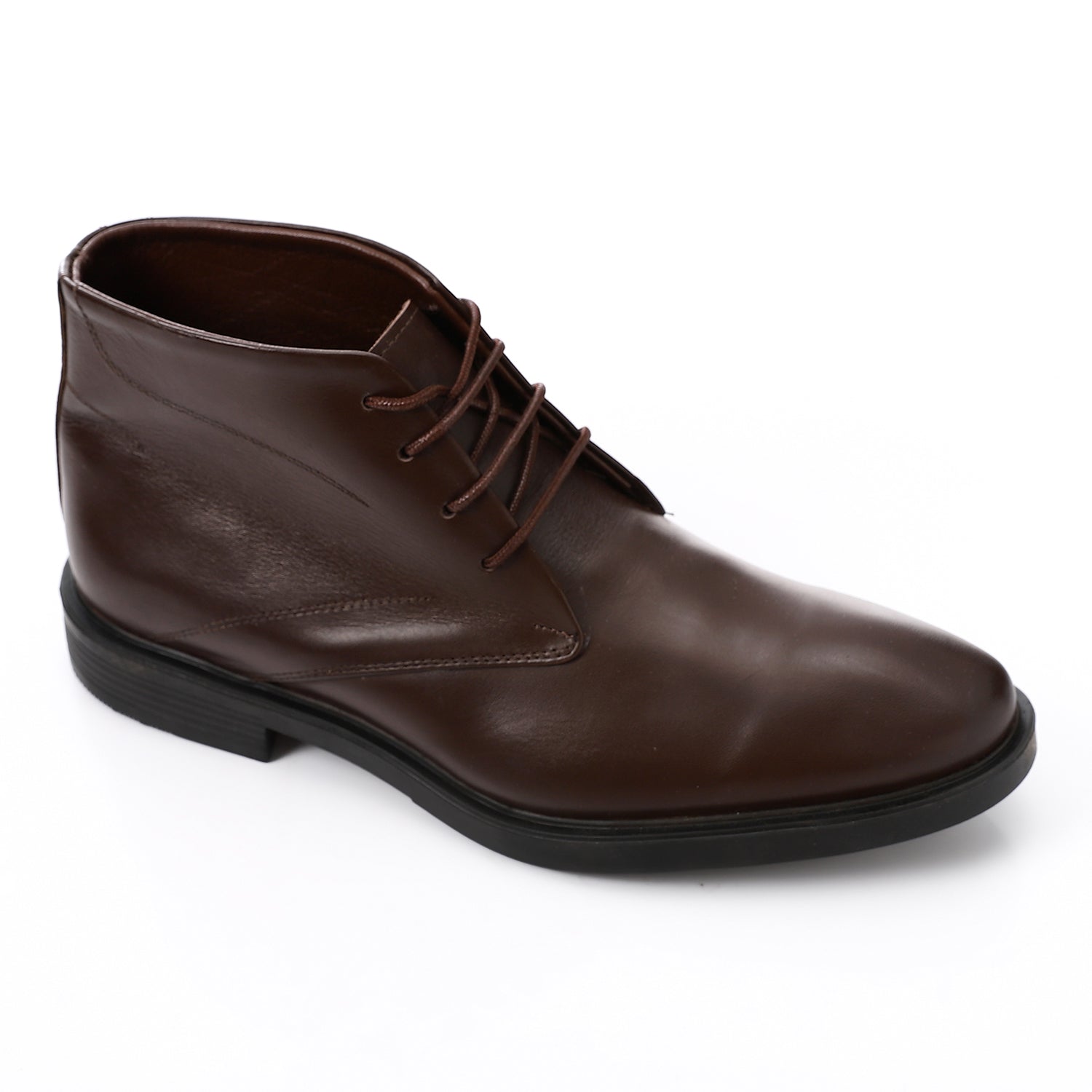 Leather Plain Lace-Up Ankle Boots – Brown