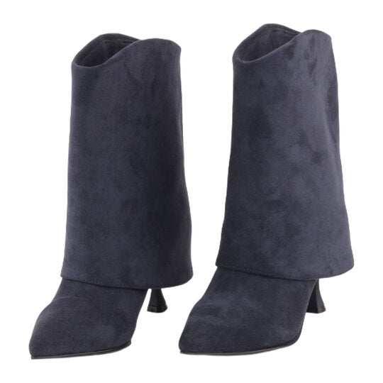 Suede Pointed Toe Stiletto Heel Boots – Navy